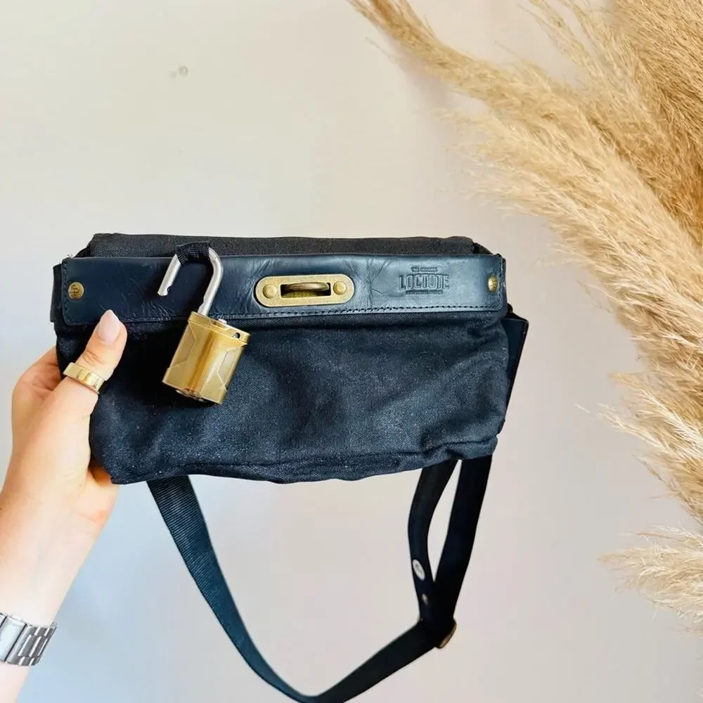 LOCTOTE Washed Black Padlock Crossbody Hip Bum Bag Travel Purse Zip Pockets
